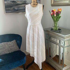 BCBGMaxAzria white cream lace spring handkerchief dress M 8 $278 romantic